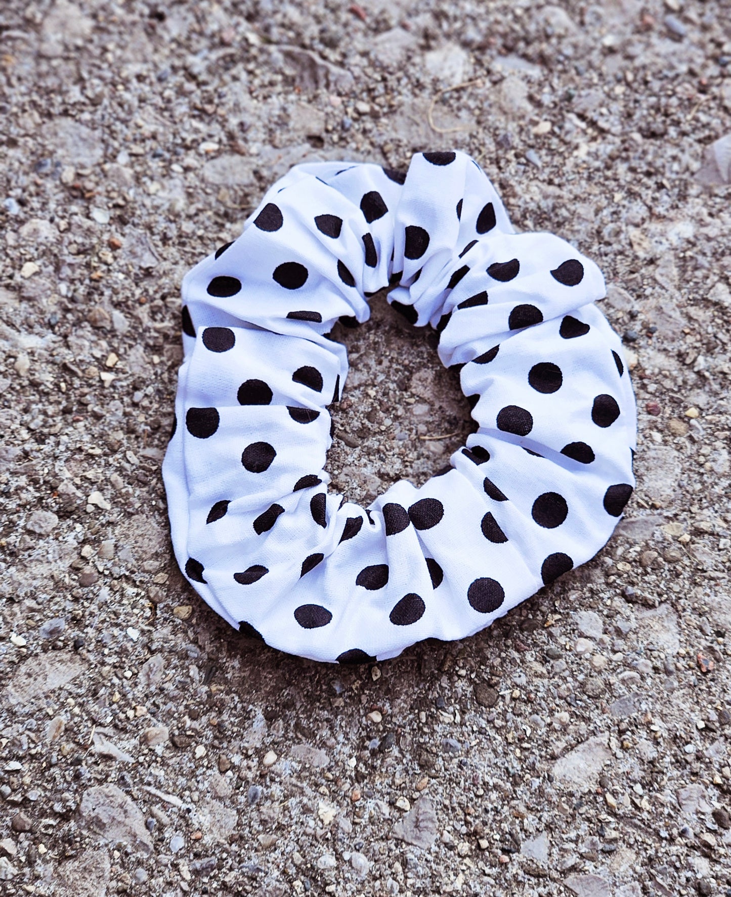 White with Black poka dots Hair Scrunchie, hair elastic, hair Accessories