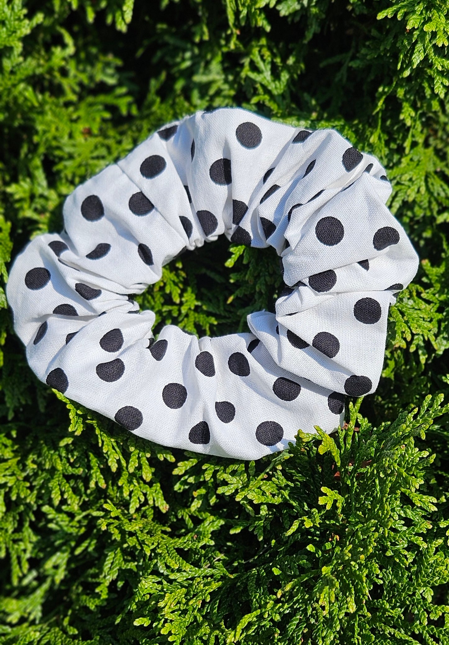 White with Black poka dots Hair Scrunchie, hair elastic, hair Accessories