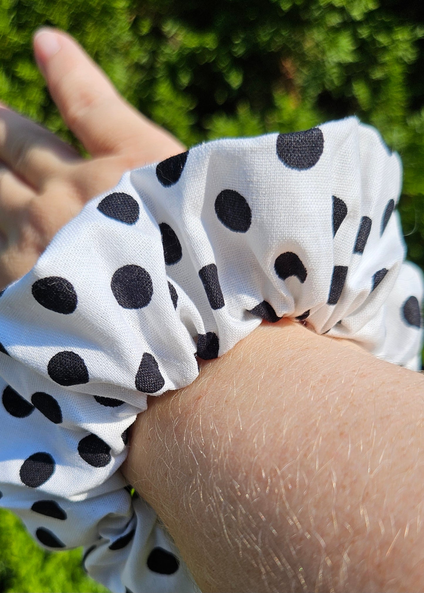 White with Black poka dots Hair Scrunchie, hair elastic, hair Accessories