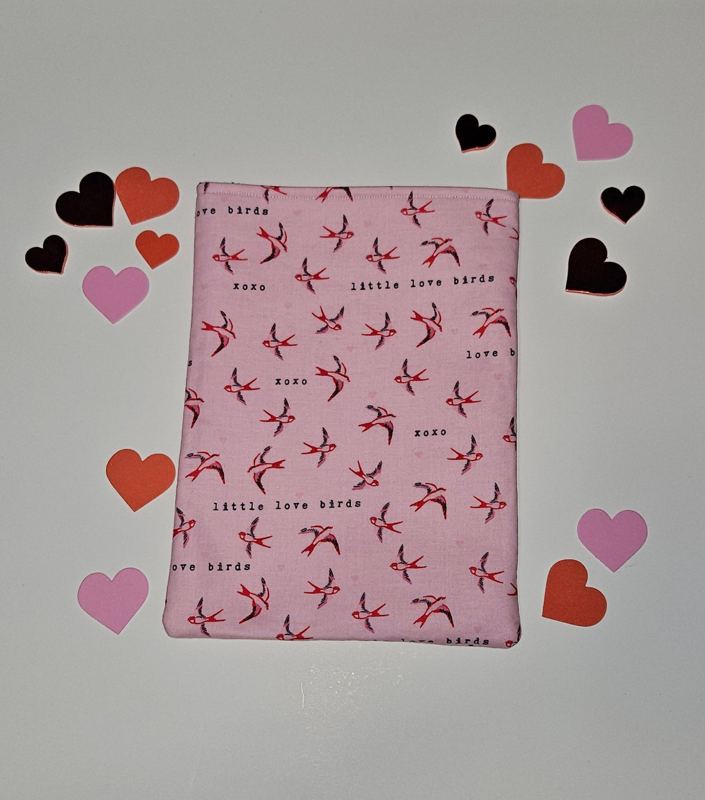 Pink 'Love Birds' Book Sleeve, Book Covers, Book Sleeves, Book Protector, Gift for Book Lovers, Bookish