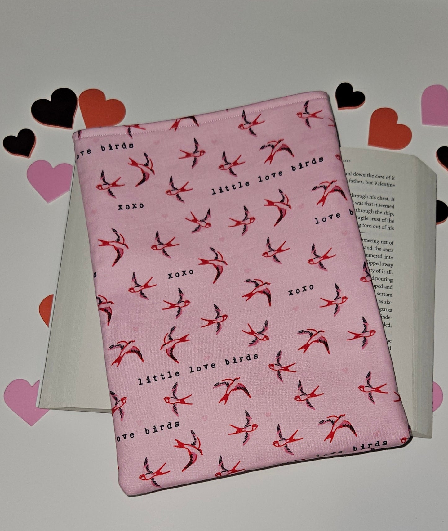 Pink 'Love Birds' Book Sleeve, Book Covers, Book Sleeves, Book Protector, Gift for Book Lovers, Bookish