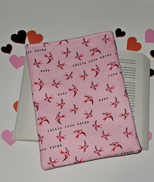 Pink 'Love Birds'  Book Sleeve, Book Covers, Book Sleeves, Book Protector, Gift for Book Lovers, Bookish