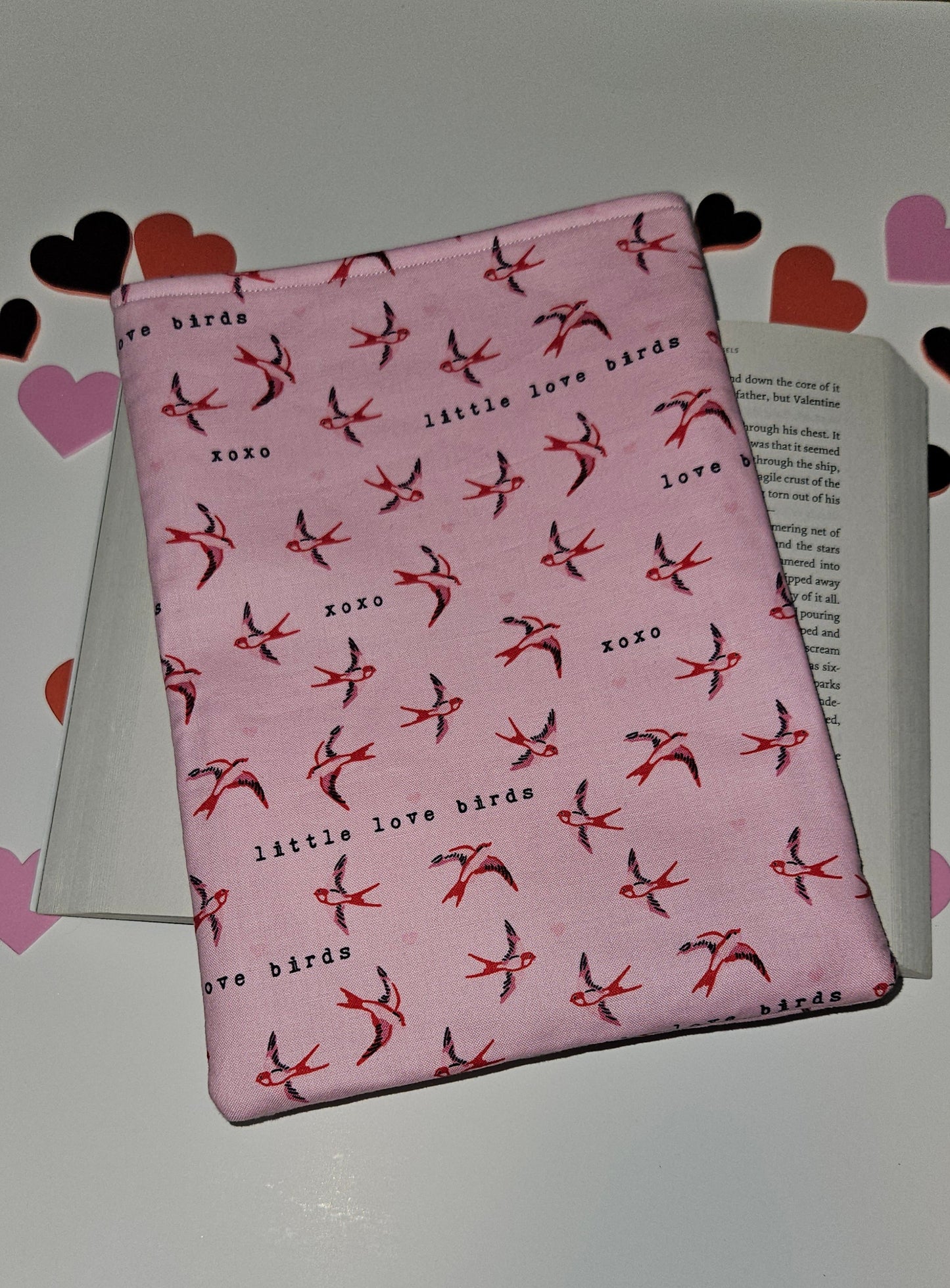 Pink 'Love Birds' Book Sleeve, Book Covers, Book Sleeves, Book Protector, Gift for Book Lovers, Bookish