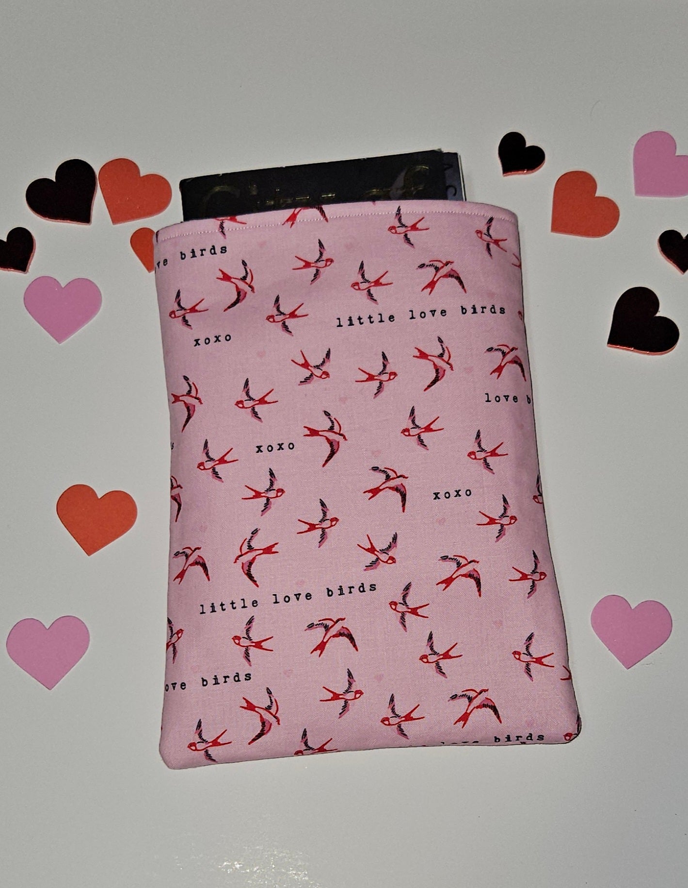 Pink 'Love Birds' Book Sleeve, Book Covers, Book Sleeves, Book Protector, Gift for Book Lovers, Bookish