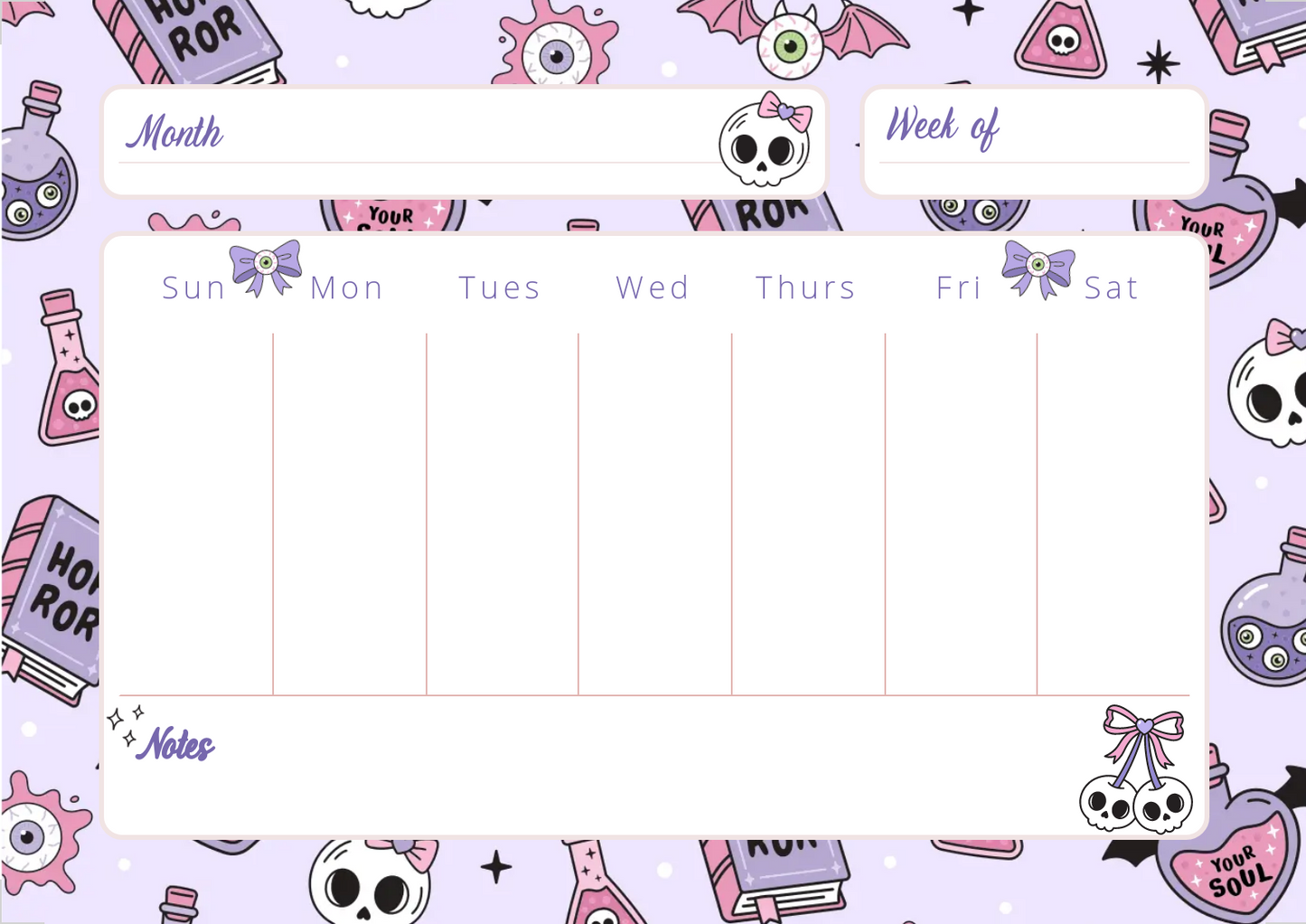 Spooky Cute Weekly Planner,Desk top planner,weekly,Plans,Stationery, Halloween Stationery,Spooky, Printable,digital download,person use only