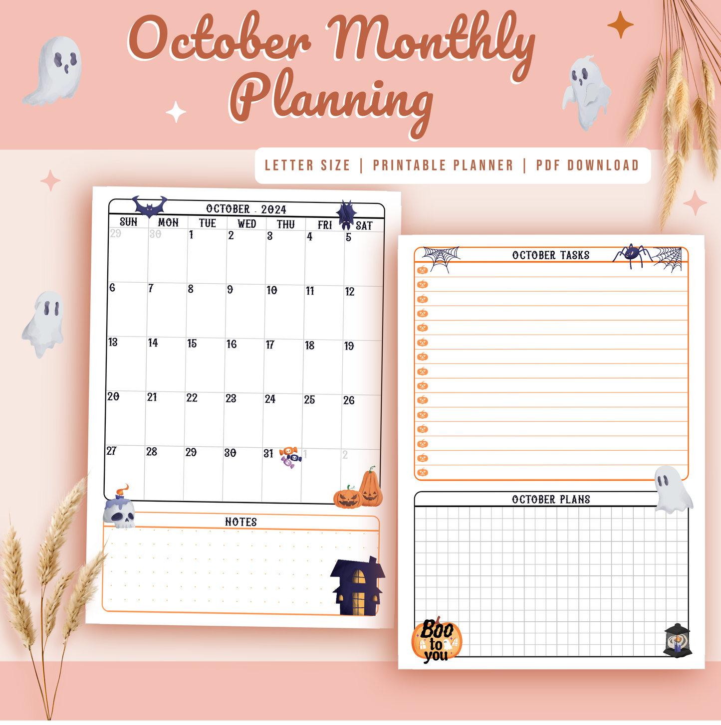 Month Planner,Halloween planner,Digital Download,Halloween,Planner,planner,monthly planner,Spooky, desk planner,printable,Personal Use only