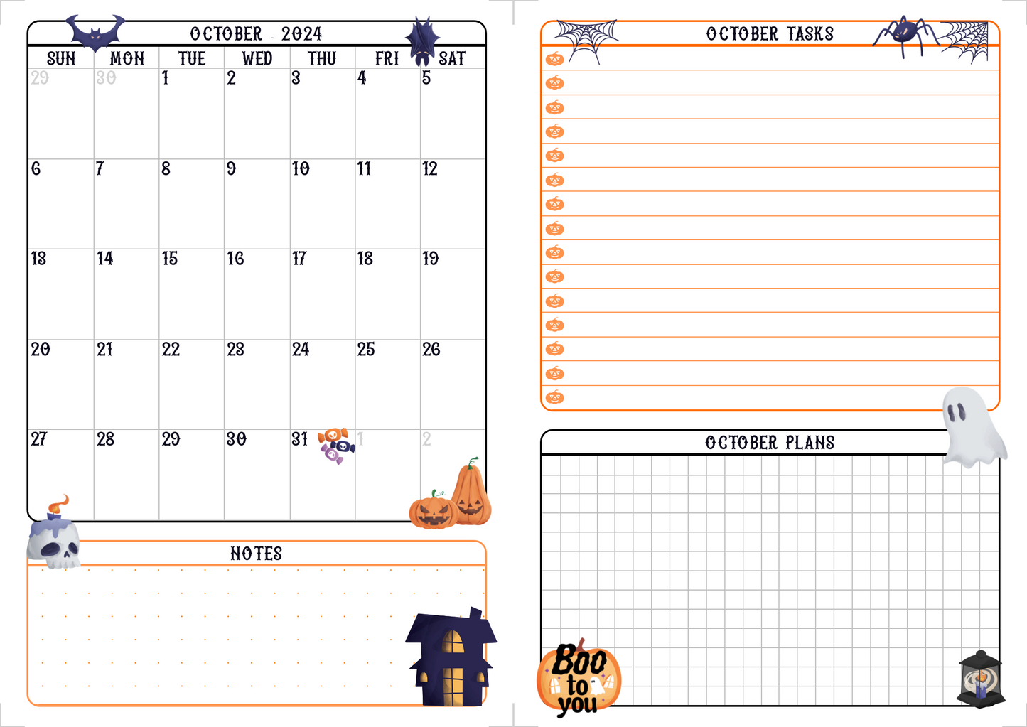 Month Planner,Halloween planner,Digital Download,Halloween,Planner,planner,monthly planner,Spooky, desk planner,printable,Personal Use only