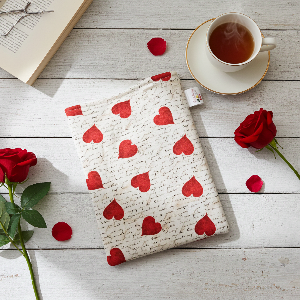Romantic Hearts and Letter Book Sleeve for book lovers