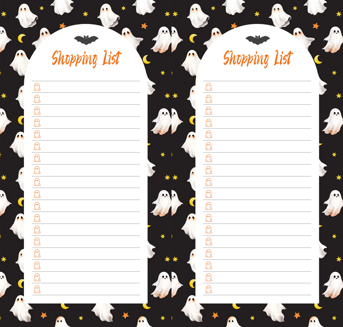 Spooky Cute Ghost Shopping List, Halloween themed groceries shopping list, List, Printable, digital download, personal use only