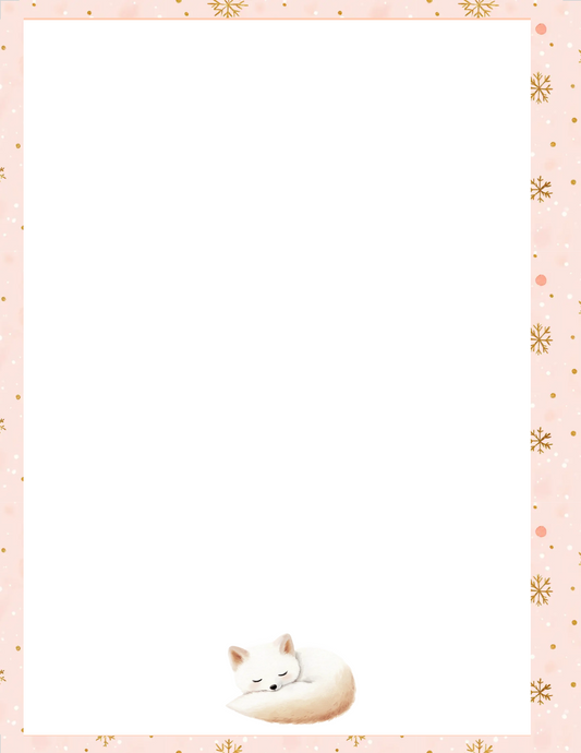 Sleepy Fox Winter Note page, Note taking, Note pad, Digital Download, printable, Personal Use ONLy, Winter Stationary, Pink Stationary