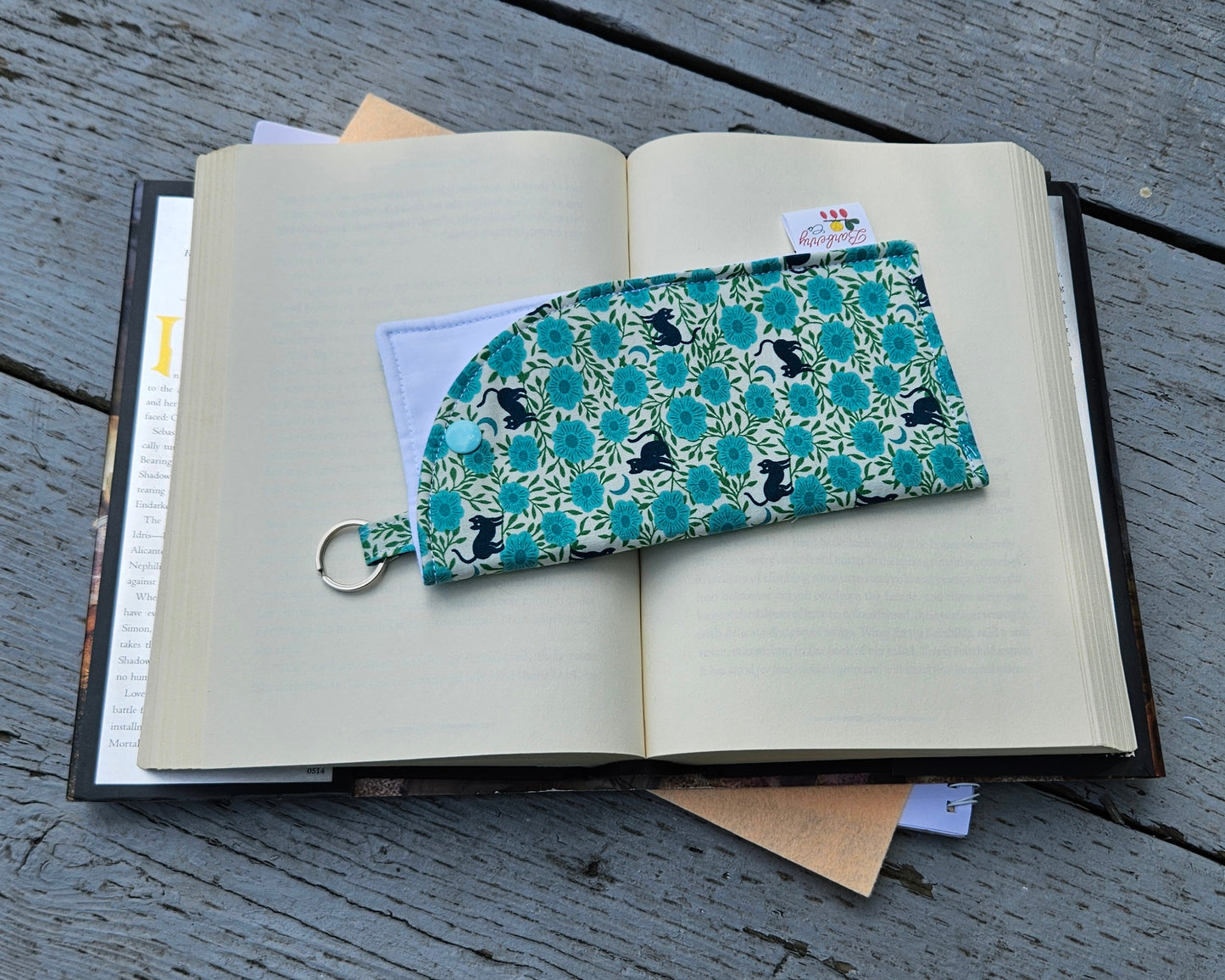 "Blue Night Florals and Cats" Sunglasses and Eyeglasses Fabric Cases with keychain loop