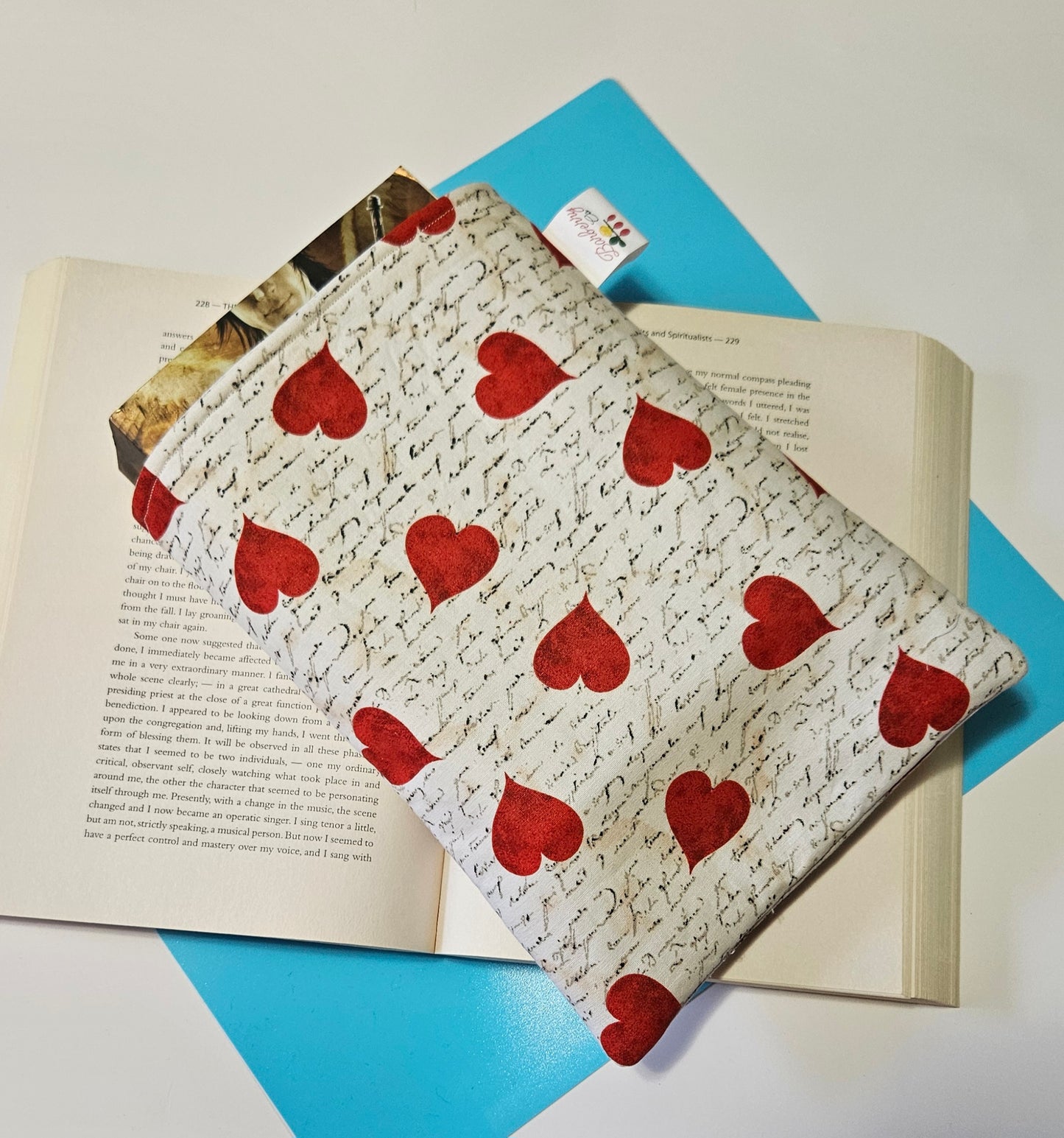 Romantic Hearts and Letter Book Sleeve for book lovers