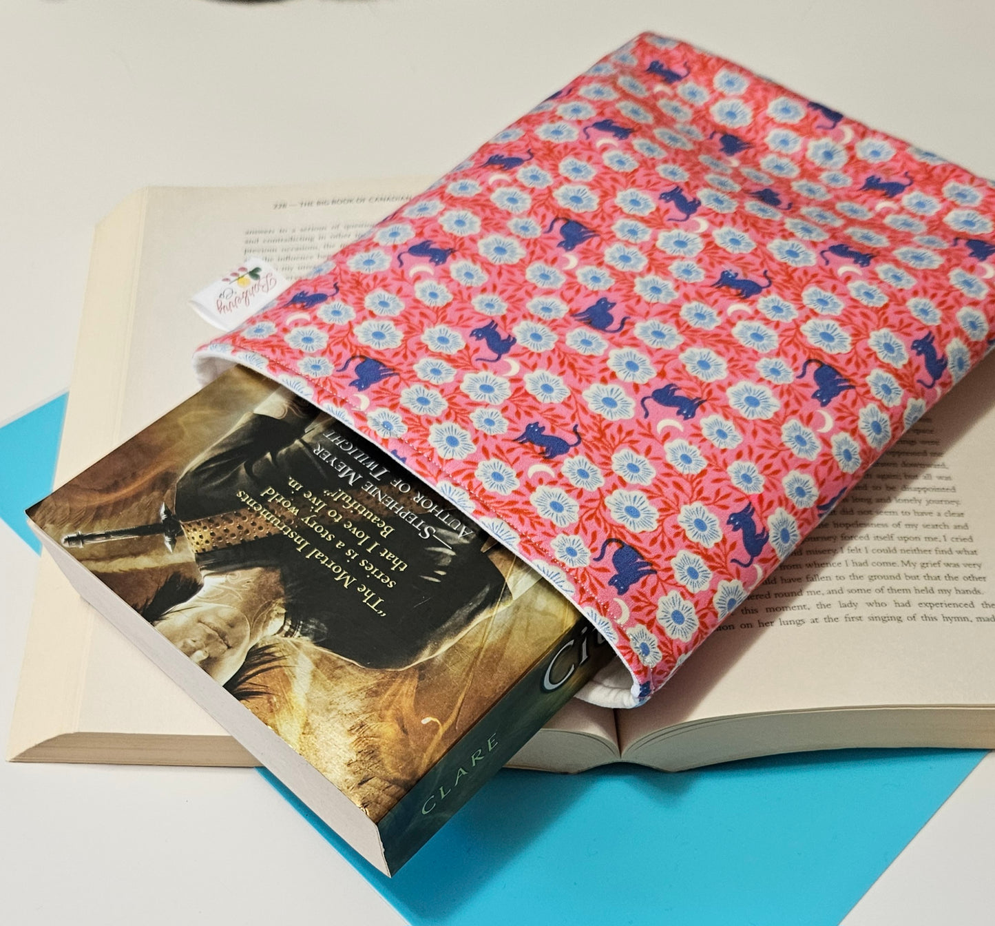 Pink Night Florals and Cats Book Sleeve for book lovers