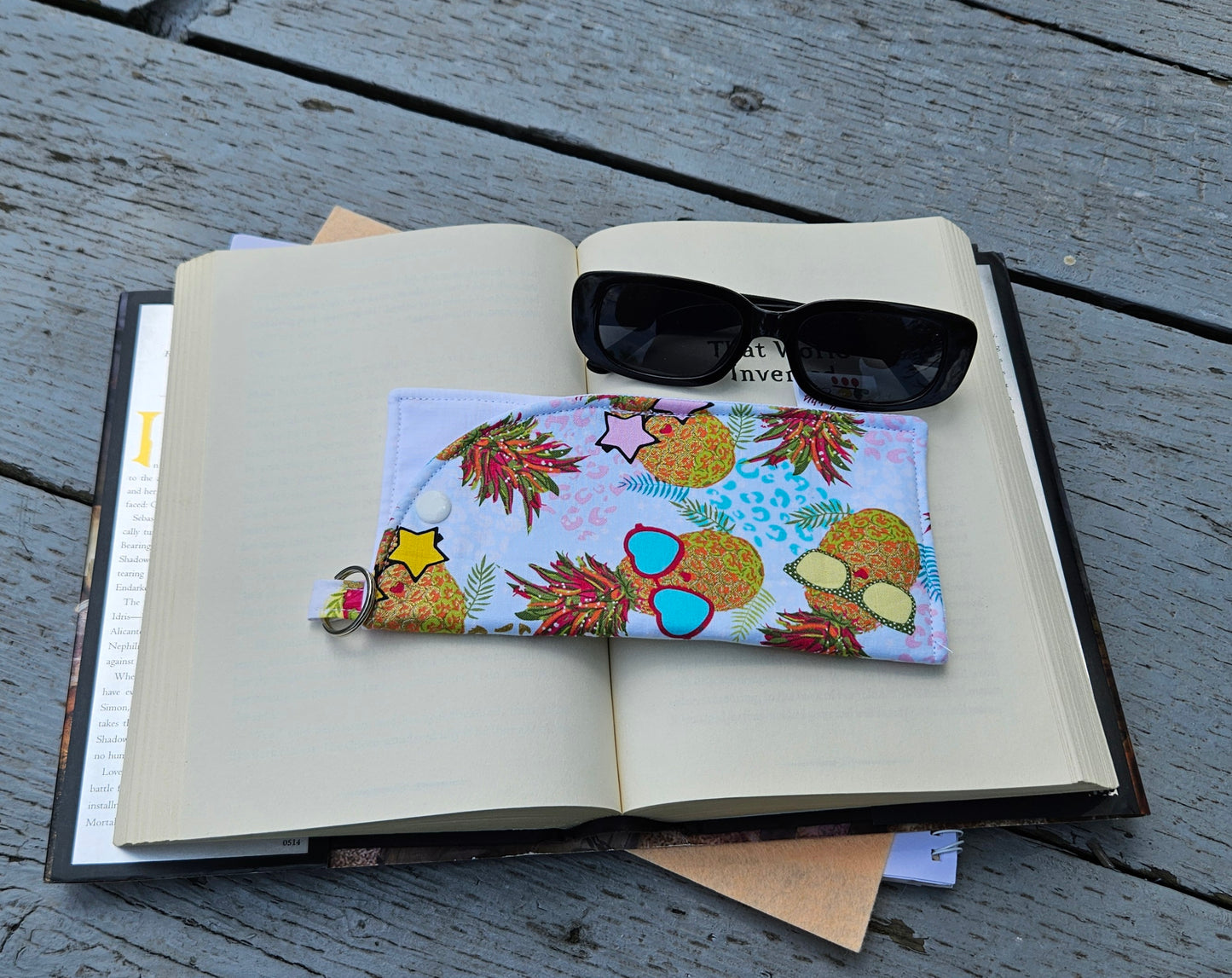 "Summer Pineapples" Sunglasses and Eyeglasses Fabric Cases with keychain loop