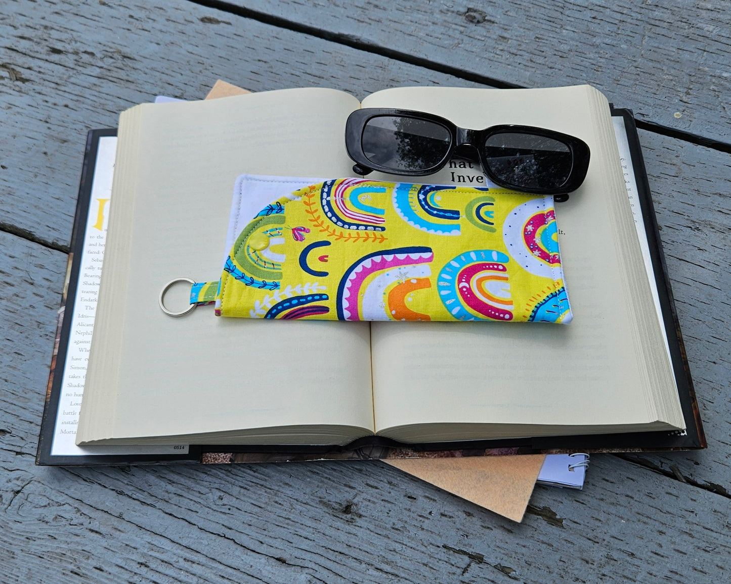 "Yellow Rainbows" Sunglasses or Eyeglasses Fabric Case with a keychain loop