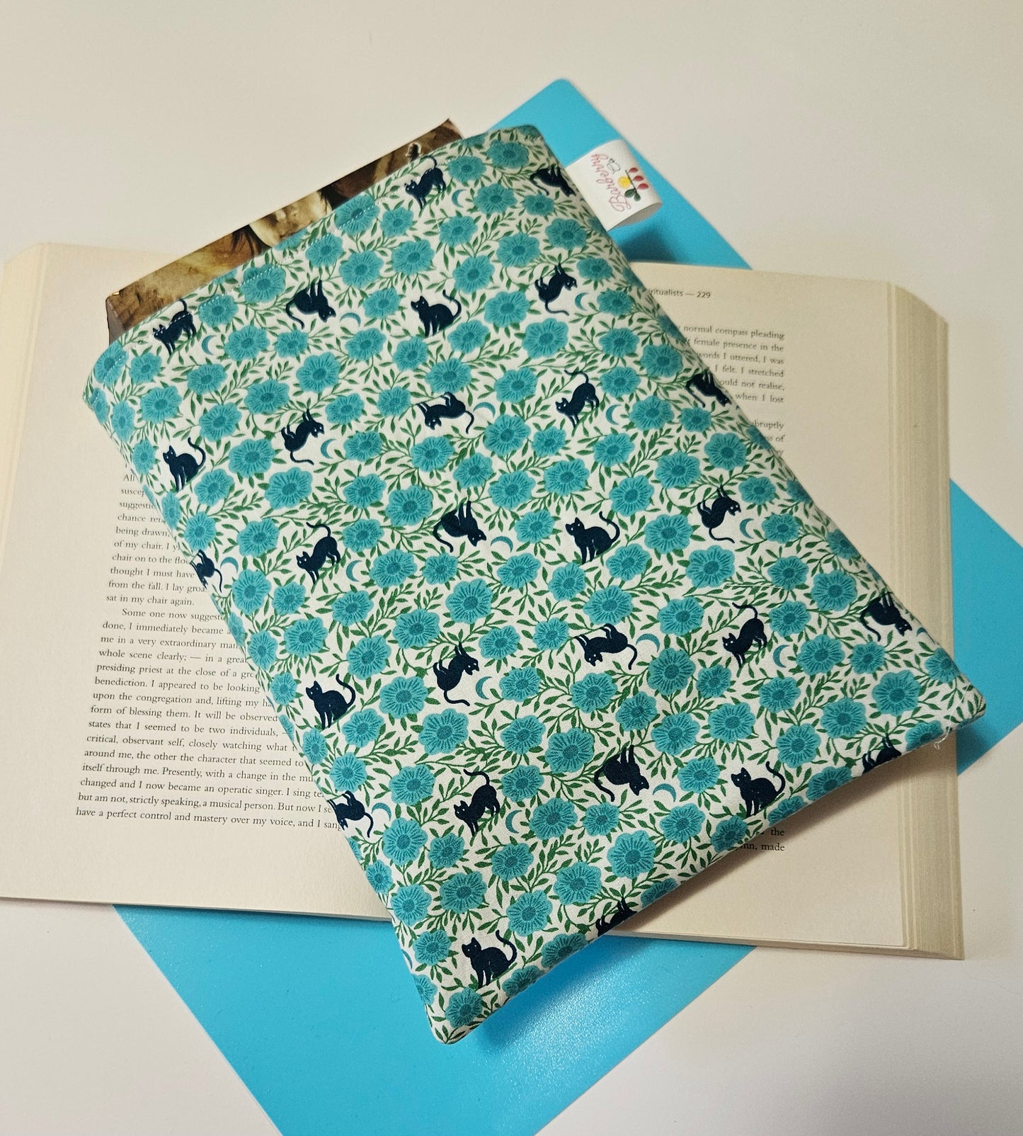 Blue Night Florals and Cats Book Sleeve for book lovers