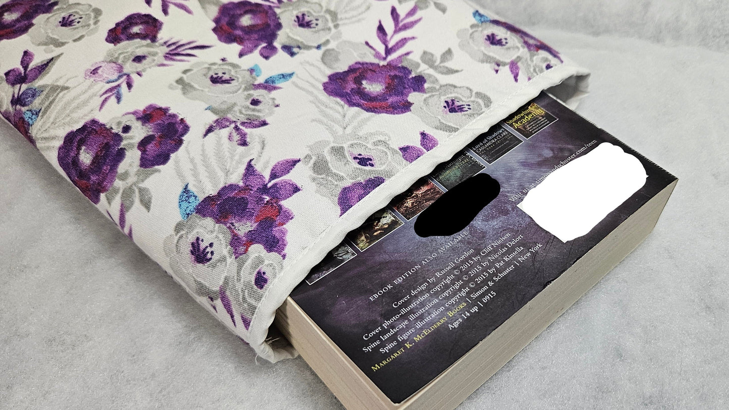Purple, Flowers, Book Sleeves, Book Protecting, Bookish, Gifts for Book Lovers, Book Cover, Holiday Gift Idea, Christmas Gift Idea
