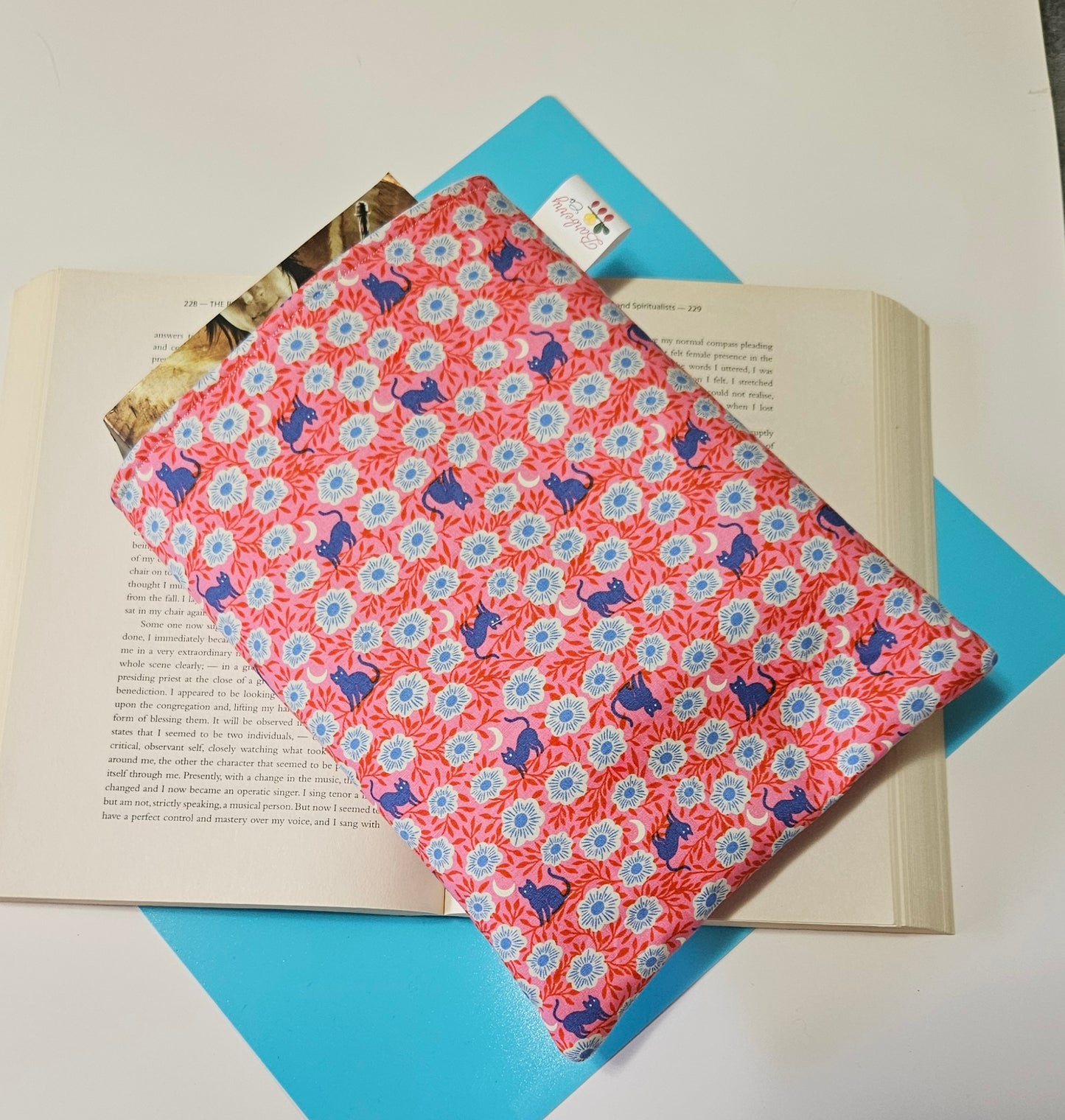 Pink Night Florals and Cats Book Sleeve for book lovers