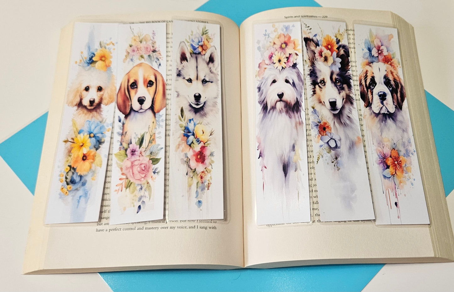 Set of 6 Water Colour Floral Dogs Bookmarks for book lovers, part 2