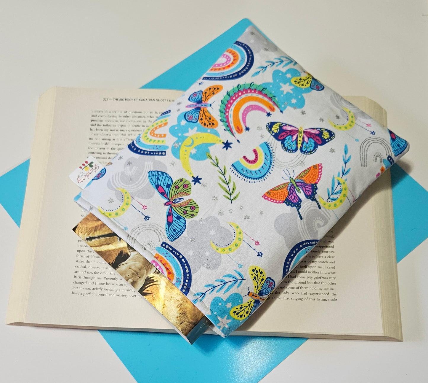 White Butterfly and Rainbows Book Sleeve for book lovers