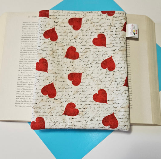 Romantic Hearts and Letter Book Sleeve for book lovers