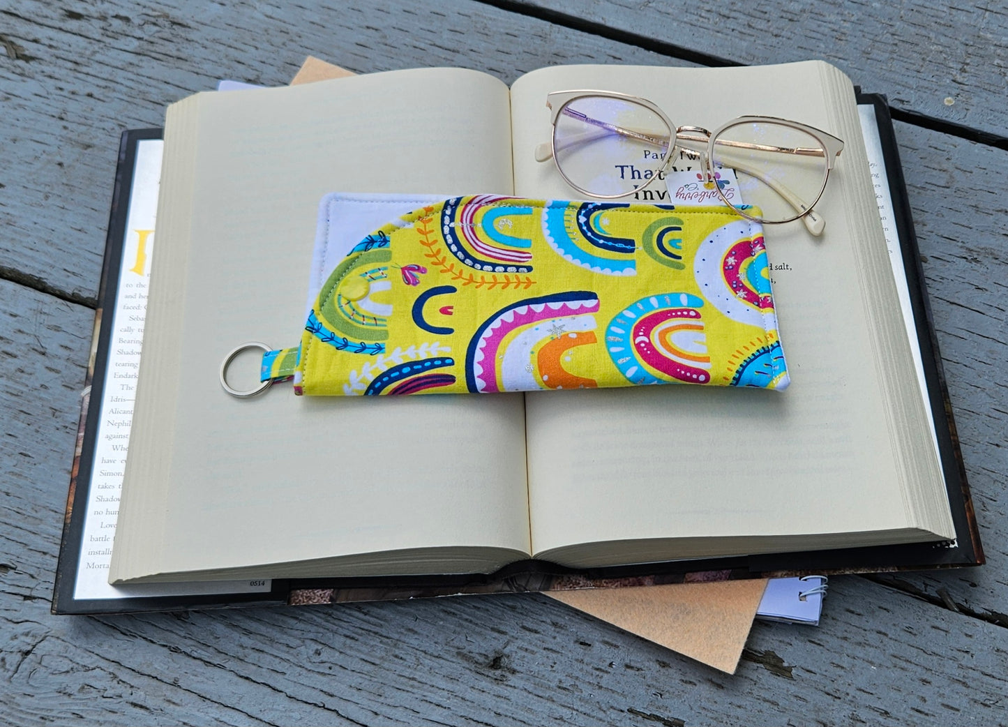 "Yellow Rainbows" Sunglasses or Eyeglasses Fabric Case with a keychain loop