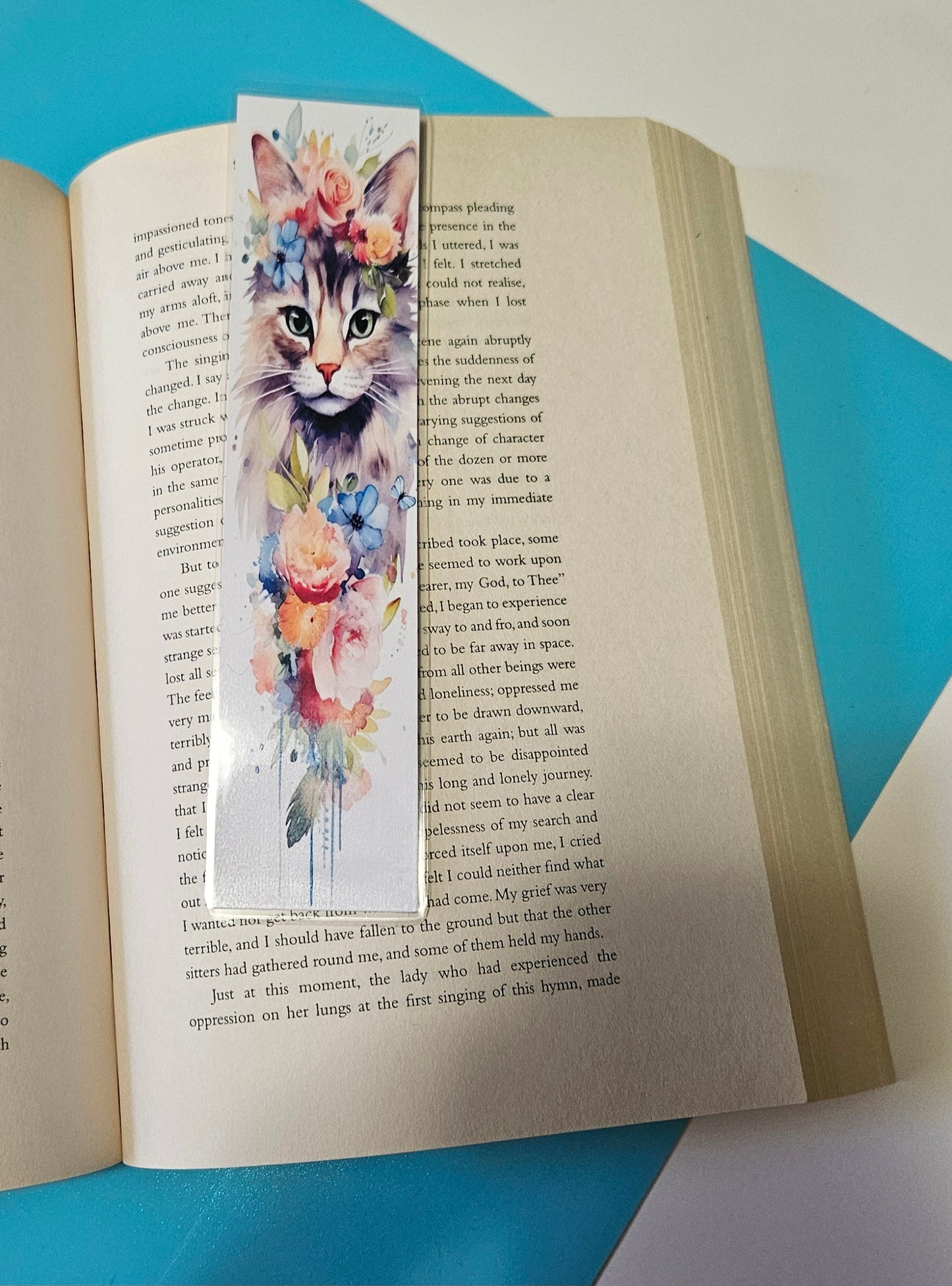 Set of 6 Water Colour Floral Cats Bookmarks for book lovers