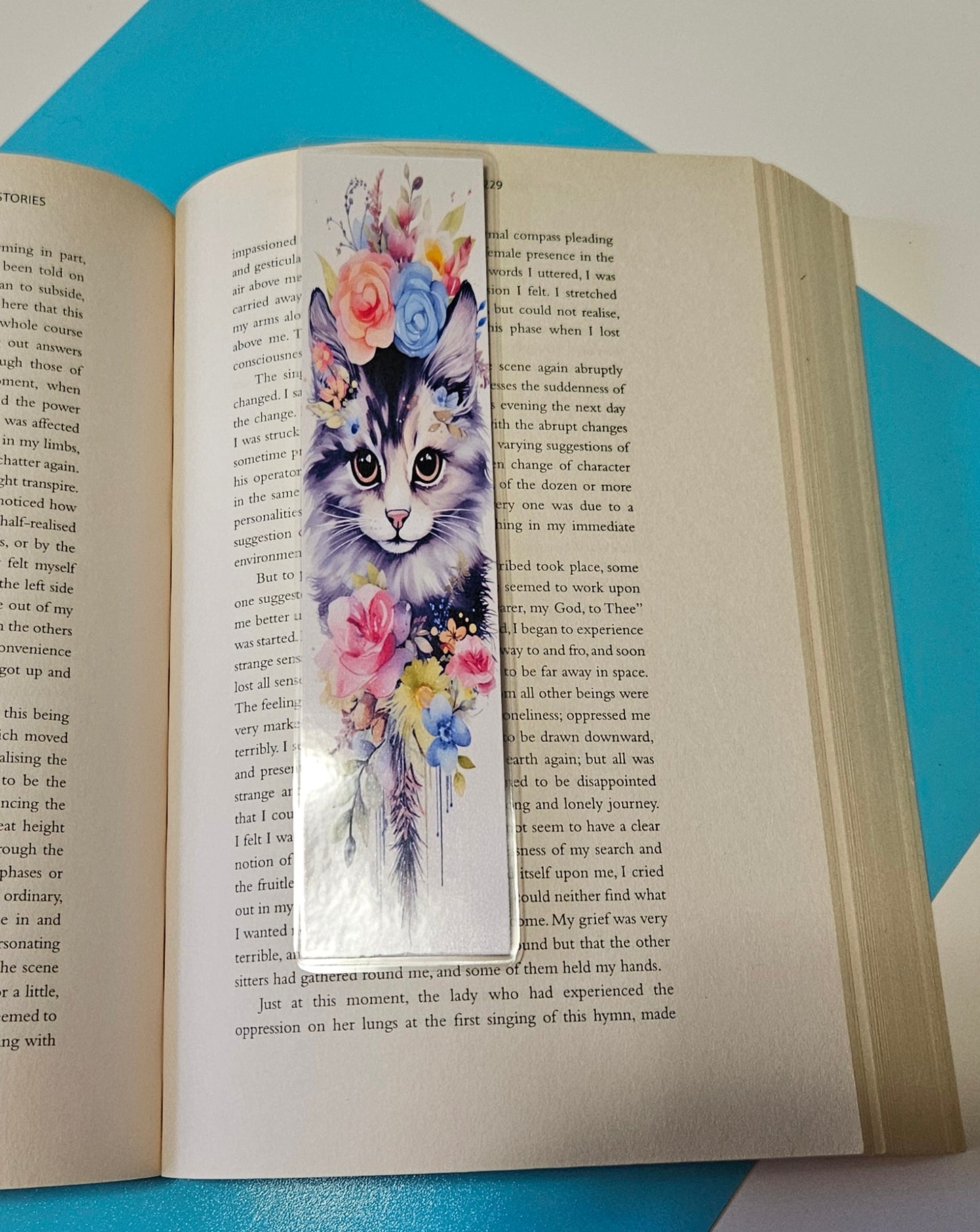 Set of 6 Water Colour Floral Cats Bookmarks for book lovers