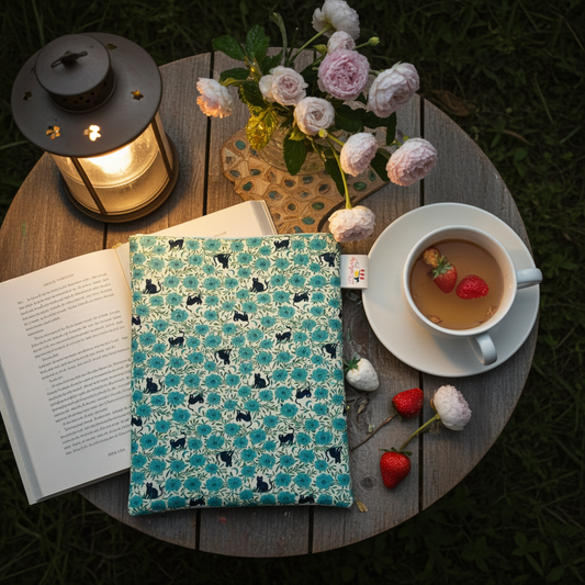 Blue Night Florals and Cats Book Sleeve for book lovers