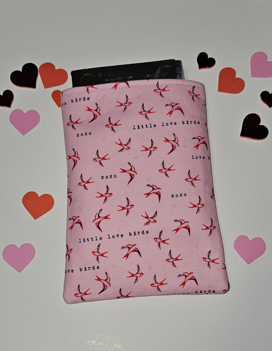 Pink 'Love Birds'  Book Sleeve, Book Covers, Book Sleeves, Book Protector, Gift for Book Lovers, Bookish