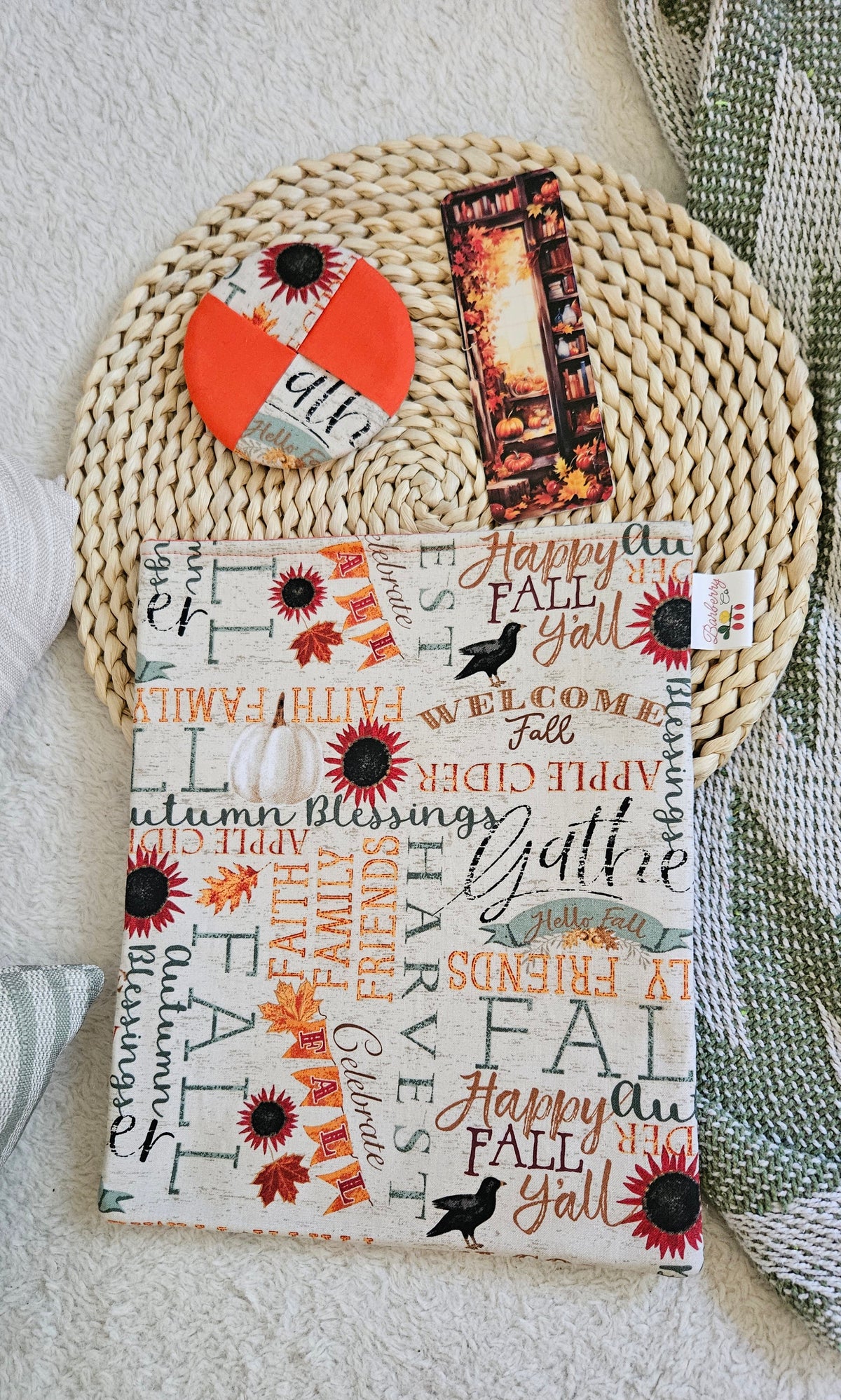 Words of Fall Bundle,books sleeve, wine glass coaster, and bookmark