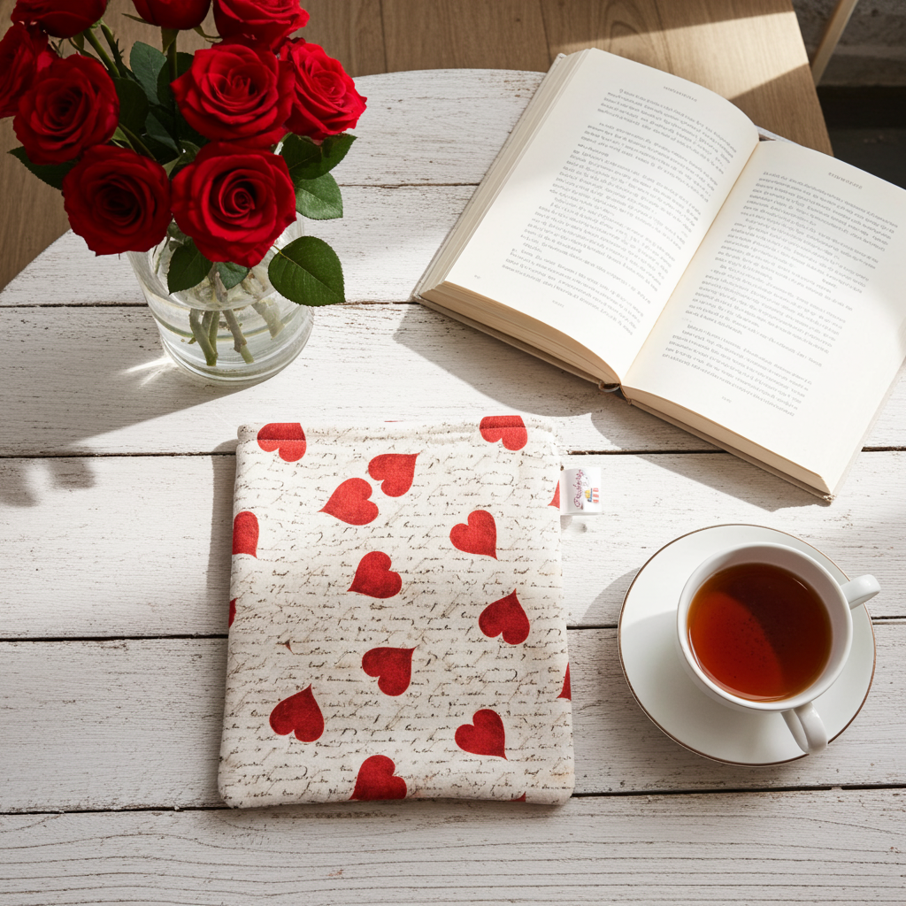 Romantic Hearts and Letter Book Sleeve for book lovers