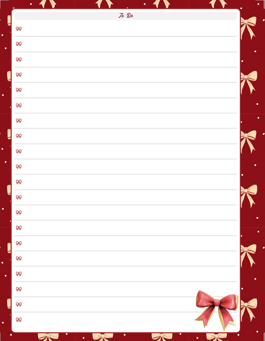 Holiday Bow, To Do List, Digital download, Printable,Personal Use, Holiday Printable, Holday Download, Christmas Download, Christmas Printable