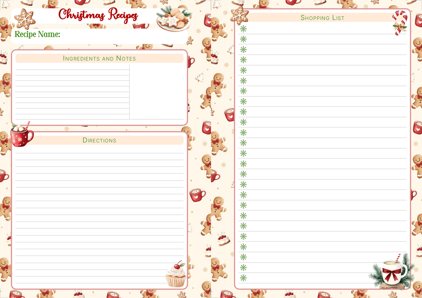 Christmas Recipes Cards, Holiday Recipes card, digital download, printable, Personal Use ONLY, share your recipes, Keepsake Recipe keeping, Holiday meal planning