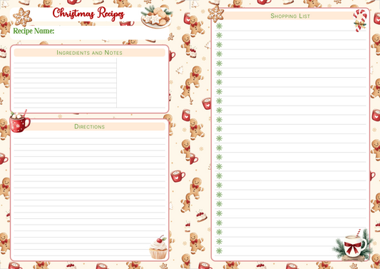 Christmas Recipes Cards, Holiday Recipes card, digital download, printable, Personal Use ONLY, share your recipes, Keepsake Recipe keeping, Holiday meal planning