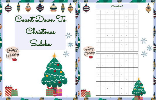 Count Down To Christmas Sudoku, Digital Download, Printable, Advent Calender, Sudoku Game, Personal Use ONLY, Holiday Games, Count down to Christmas