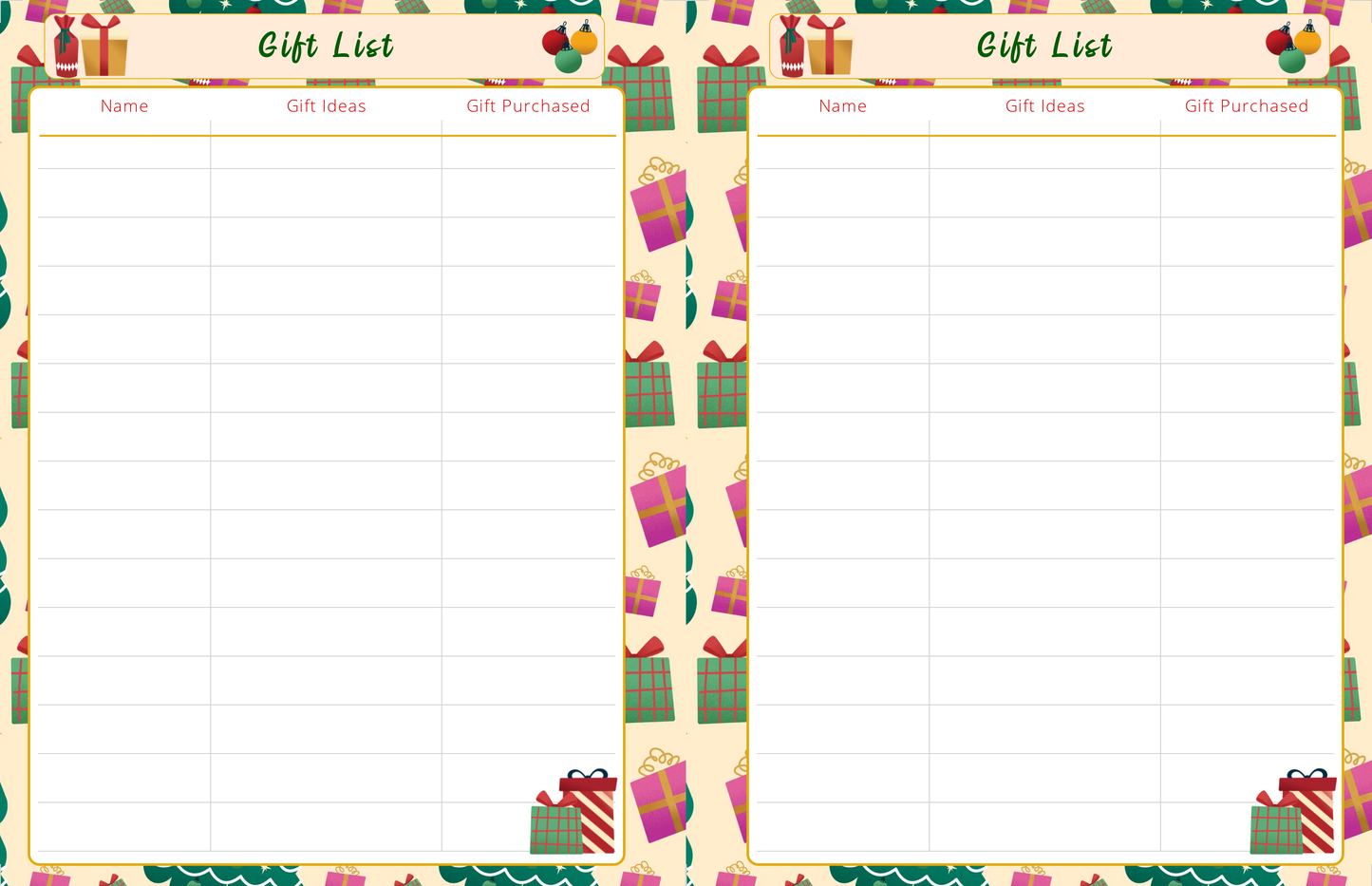 Gift List, Holiday Gift Shopping, Christmas Gift List, Digital Download, Prointable, Personal Use ONLY, Holiday organizing, Christmas orgainizing