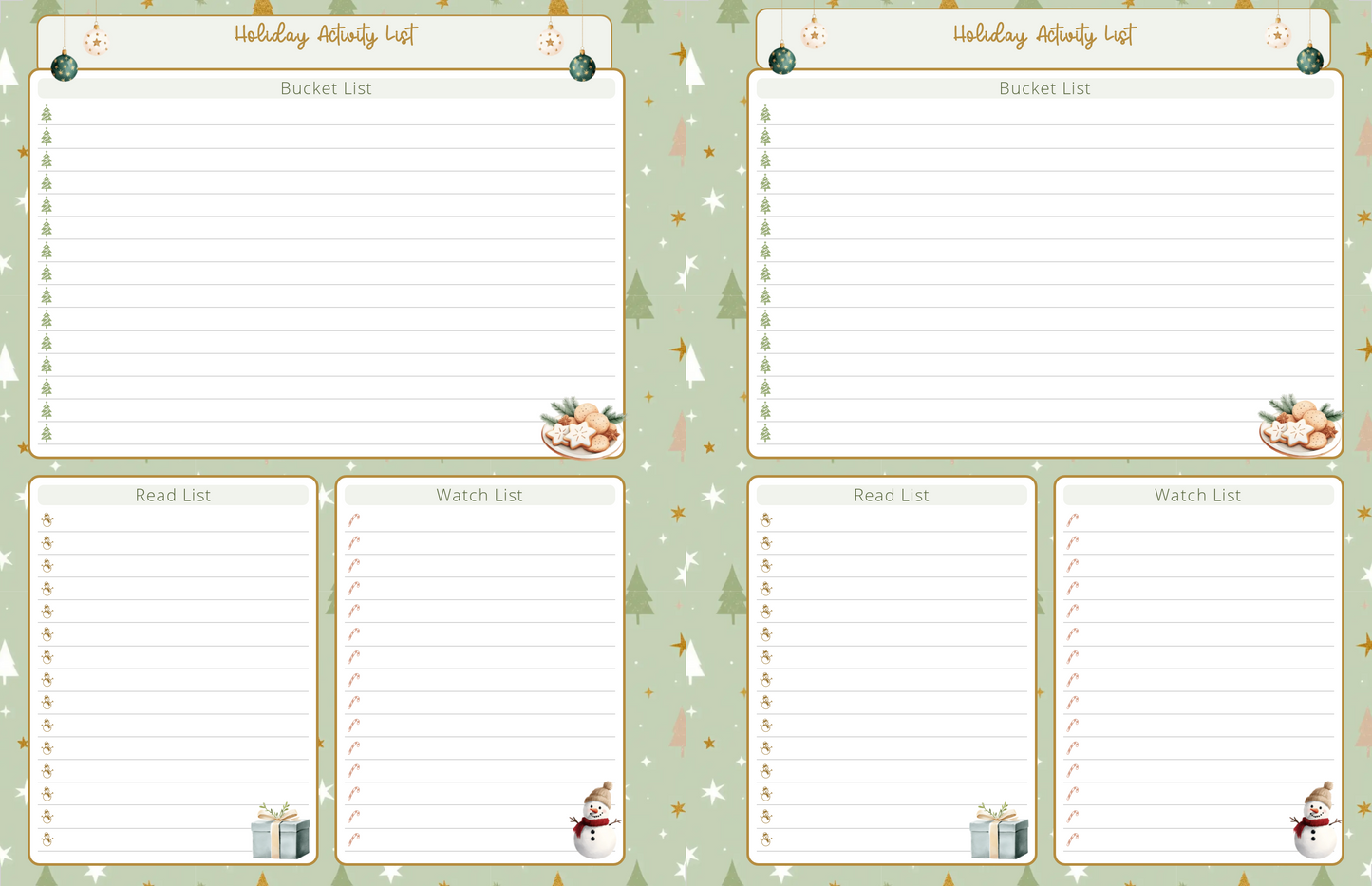 Holiday Activity List, Holiday Bucket List, Holiday to watch list, Holiday to read list, Digital Download, Printable, Personal Use ONLY, Read list, Bucket List, Watch List, Holiday Activity planning