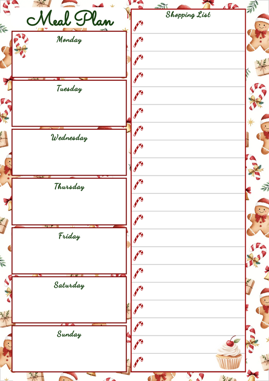 Holiday Weekly Meal Planner, Week Meal prep Planning, Shopping List, Digital Download, Printable, Person Use ONLY