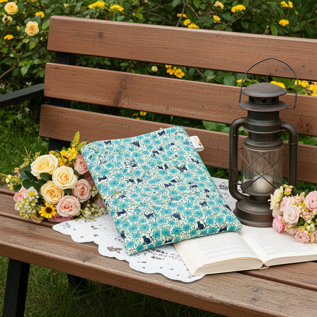 Blue Night Florals and Cats Book Sleeve for book lovers