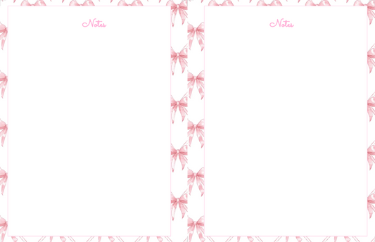 Croquette Bow Notes Page, Bows, Croquette style, Notes page, Note pad, Stationary, Pink Stationary, Note taking, Digital Download, Printable, Personal Use ONLY