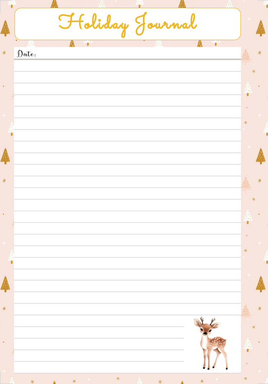Holiday Deer Journal Page, Holiday Journal, Diary, Daily writing, Digital Download, Printable, Personal Use ONLY