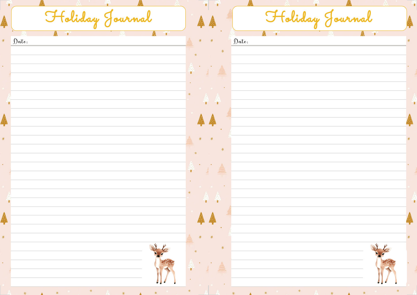 Holiday Deer Journal Page, Holiday Journal, Diary, Daily writing, Digital Download, Printable, Personal Use ONLY