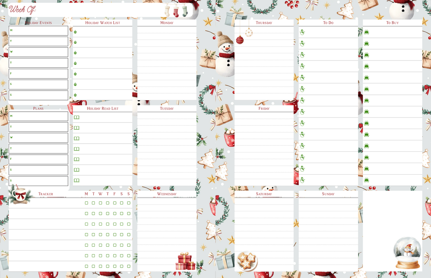 Cozy Holiday Weekly Planner, Wekkly Planning, To Do List, Bucket List, Watch List, Read List, Tracker,Digital Download, Printable, Personal Use ONLY
