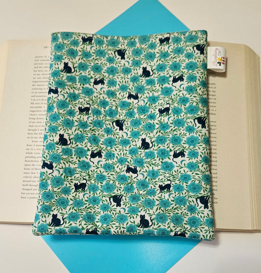 Blue, Floral Cats and Moon Book Sleeve for book lovers