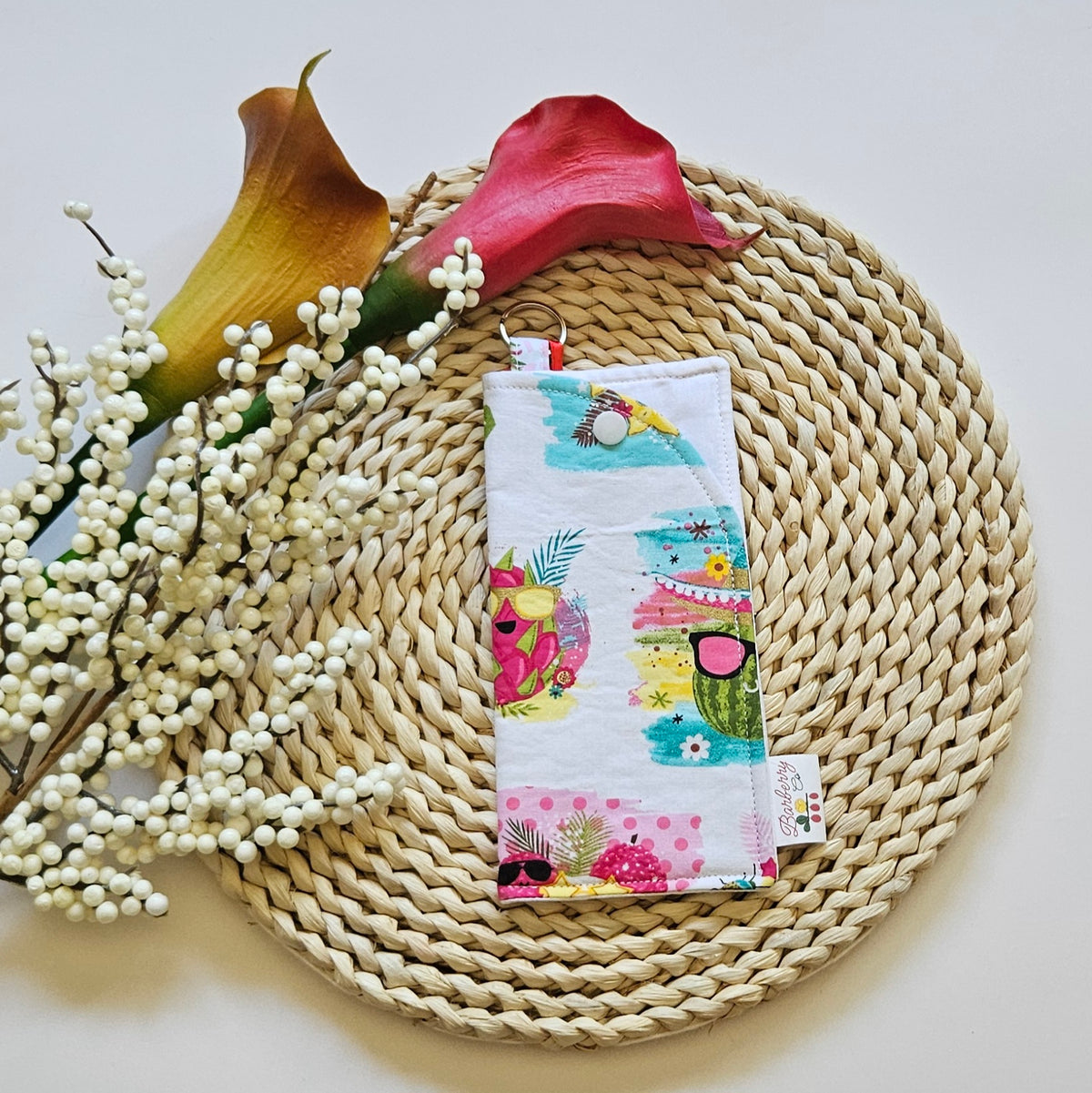 "Beach Fruits" Reading glasses Fabric Cases with keychain loop