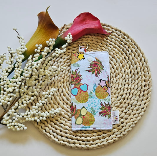 "Summer Pineapples" Reading glasses Fabric Cases with keychain loop