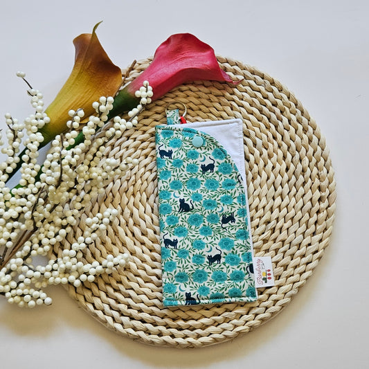 "Blue Night Florals and Cats" Reading glasses Fabric Cases with keychain loop