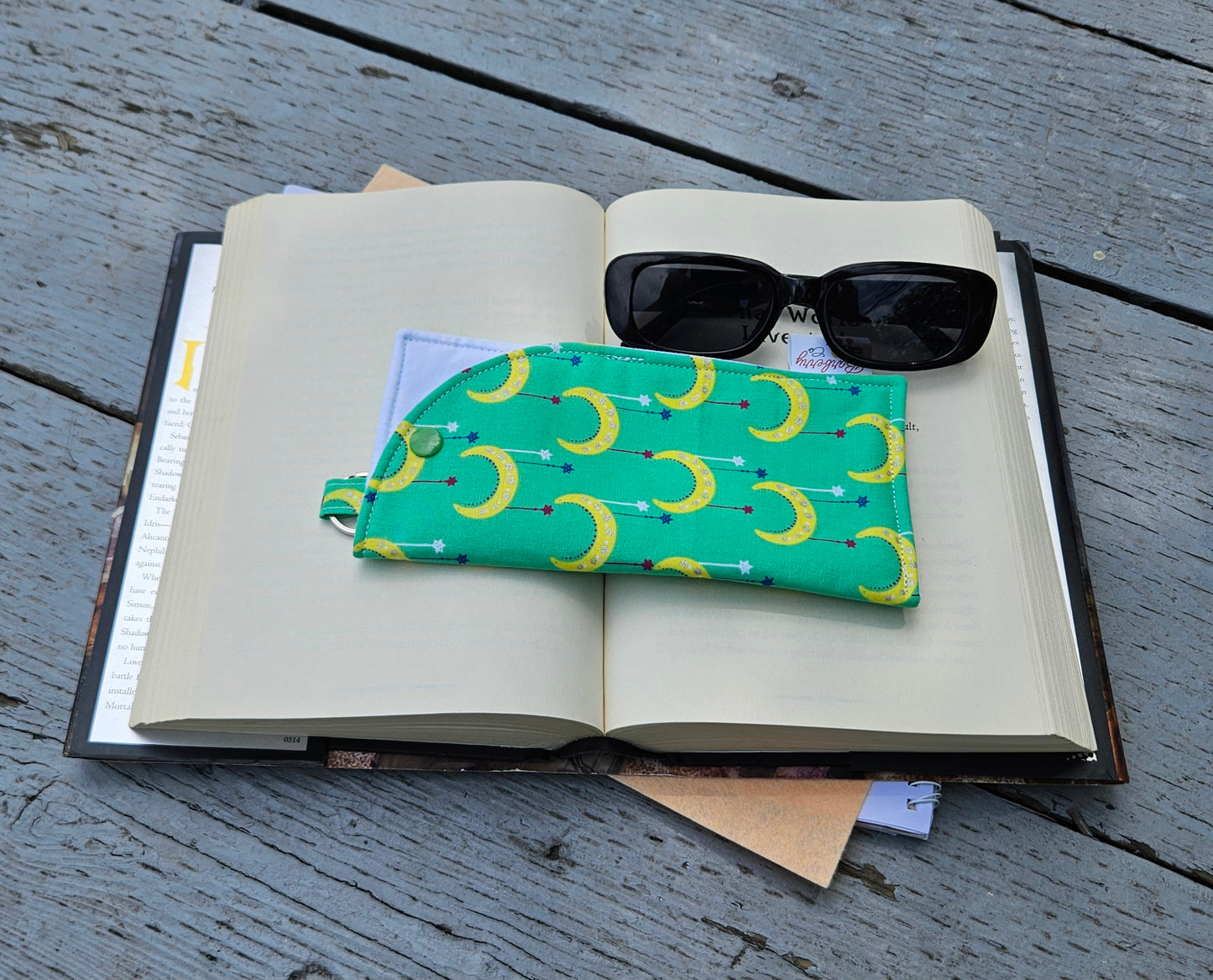 "Moon and Falling Stars" Sunglasses and Eyeglasses Fabric Cases with keychain loop
