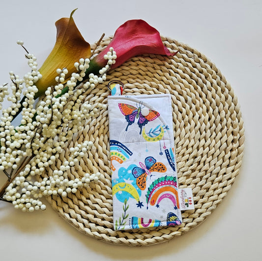 "Butterflies and Rainbows" Reading glasses Fabric Cases with keychain loop